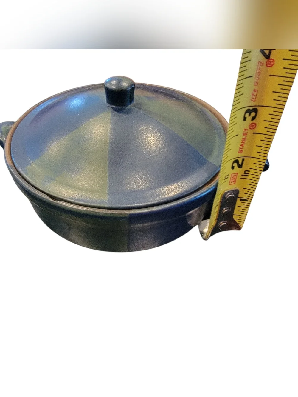 Vintage Great American Stoneware Covered Casserole Dish Blue‎ Green Pottery